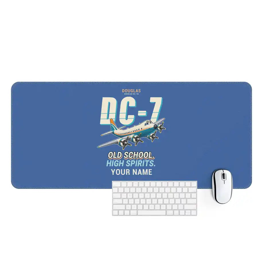Douglas DC-7B - Cartoon + Name - Desk Mat - Blue