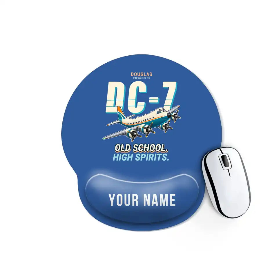 Douglas DC-7B - Cartoon + Name - Ergonomic Mouse Pad - Blue