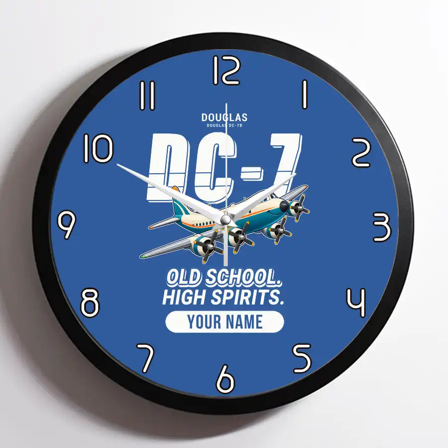 Douglas DC-7B - Cartoon + Name - Framed - Blue