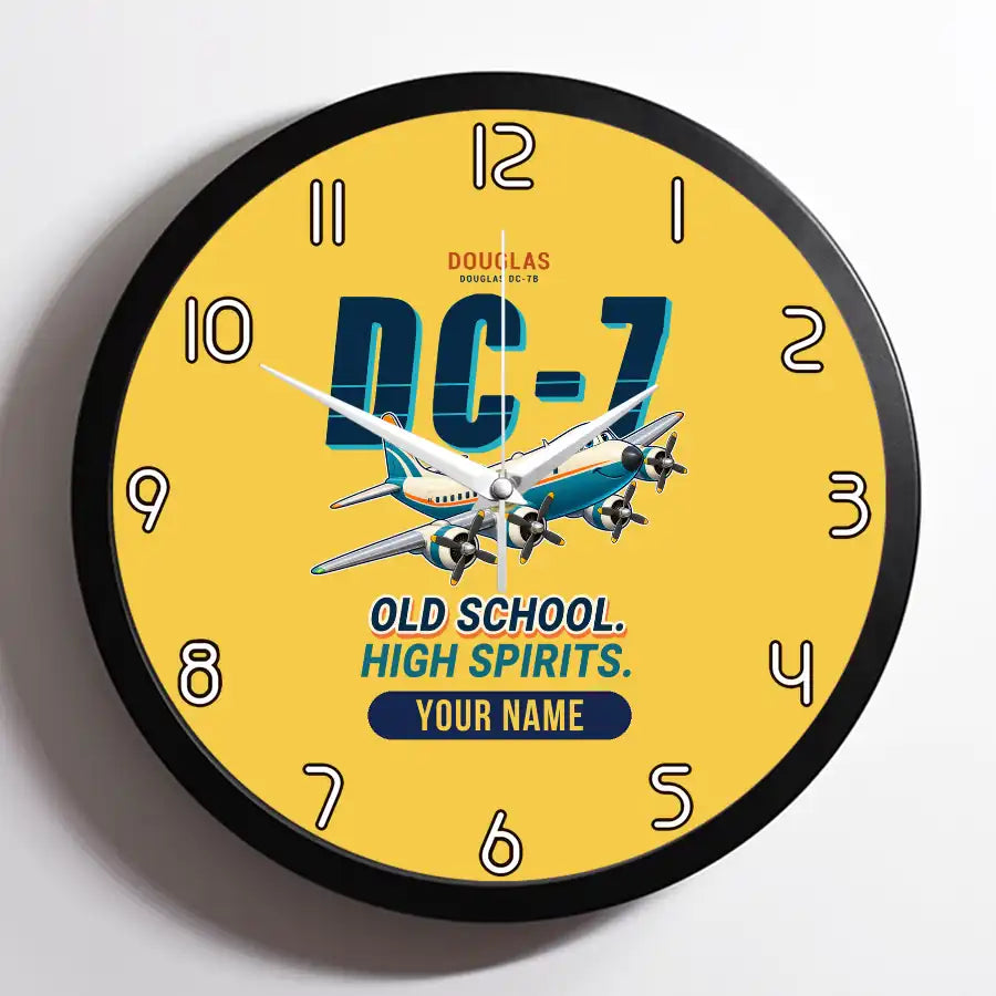 Douglas DC-7B - Cartoon + Name - Framed - Yellow