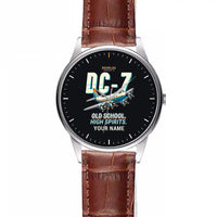 Thumbnail for Douglas DC-7B - Cartoon + Name - Leather Strap - Striped Brown Leather Strap