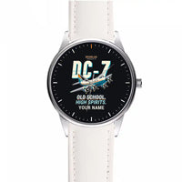 Thumbnail for Douglas DC-7B - Cartoon + Name - Leather Strap - White Leather Strap