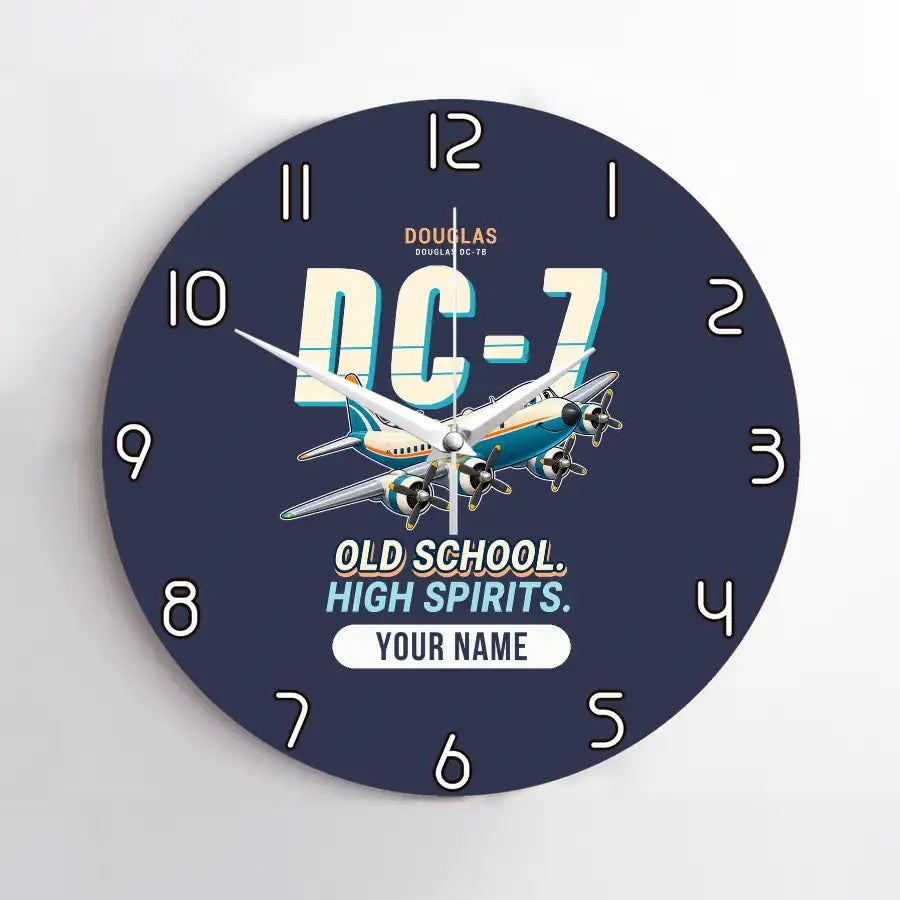 Douglas DC-7B - Cartoon + Name - No Frame - Navy Blue