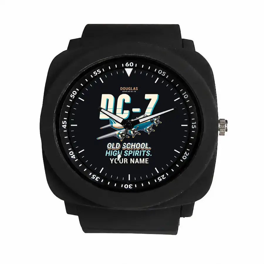 Douglas DC-7B - Cartoon + Name - Rubber Strap - Black