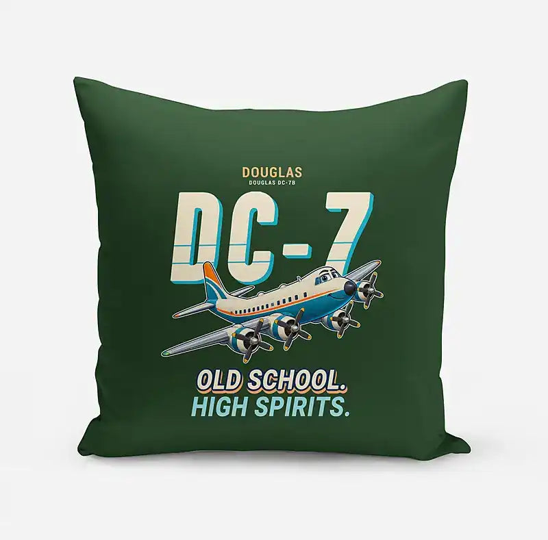 Douglas DC-7B - Cartoon - Pillow - Dark Green