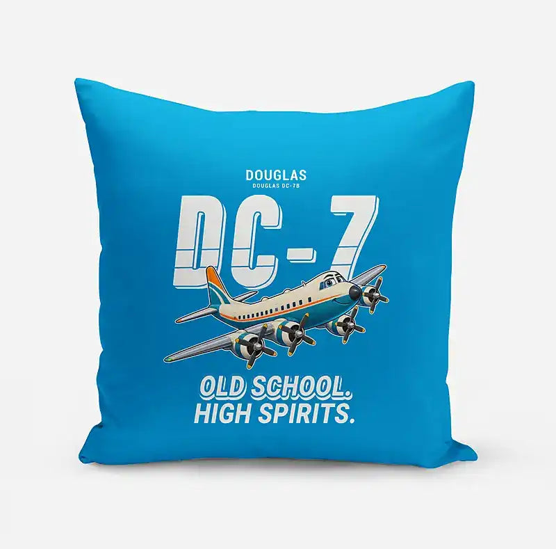 Douglas DC-7B - Cartoon - Pillow - Turquoise