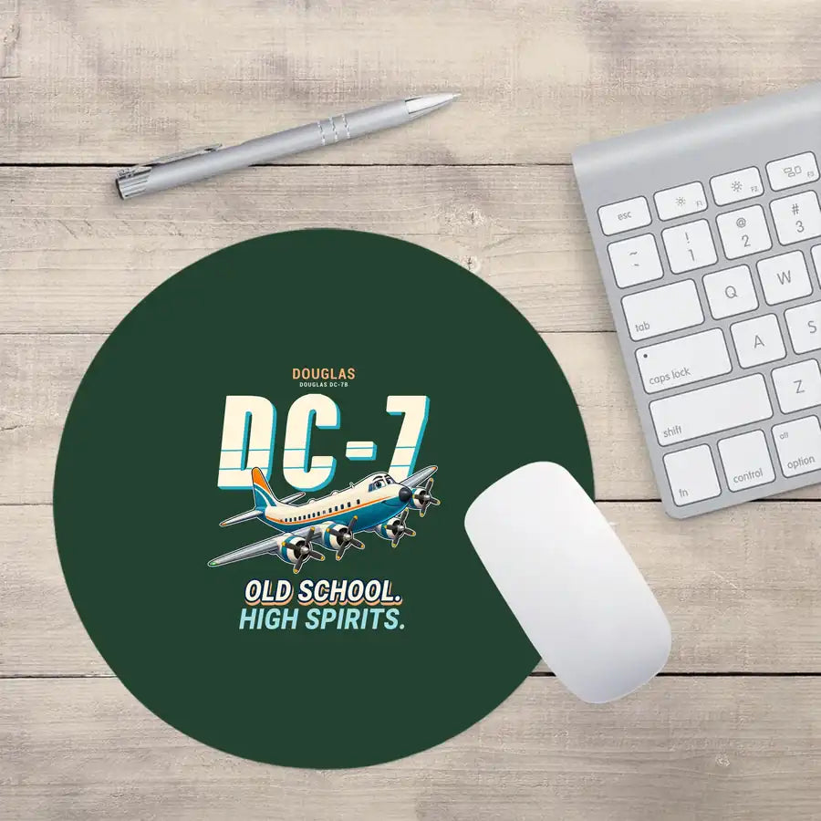 Douglas DC-7B - Cartoon - Round Mouse Pad - Dark Green