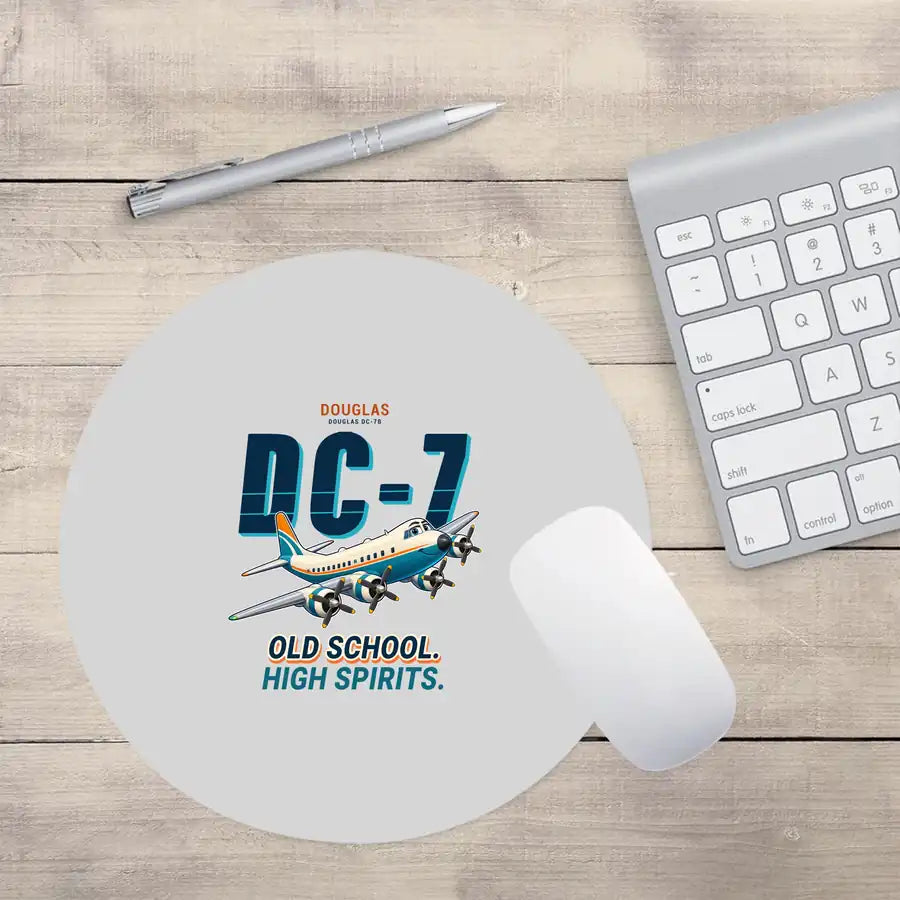 Douglas DC-7B - Cartoon - Round Mouse Pad - Light Gray