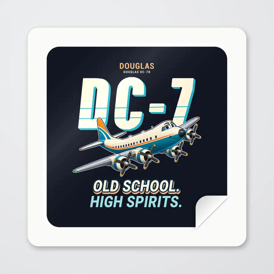 Douglas DC-7B - Cartoon - Square Sticker - Peel