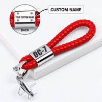 Thumbnail for Douglas DC-7B - Leather Key Chain - Braided Leather - Tag - Red + Name