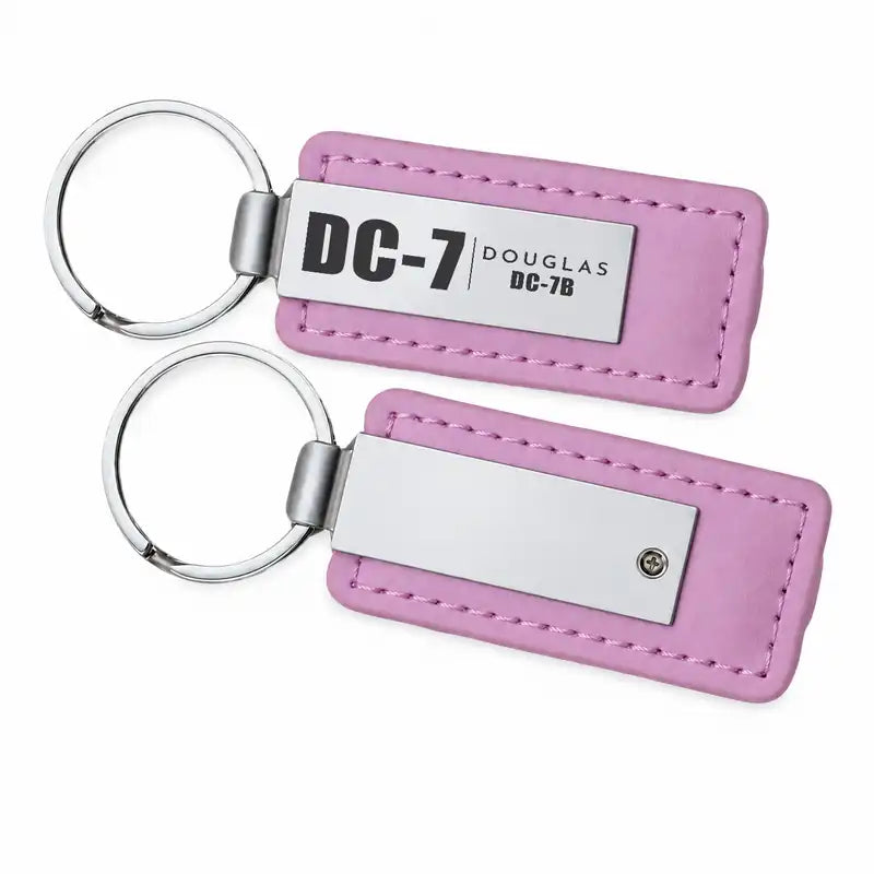 Douglas DC-7B - Leather Key Chain - Faux Leather - Tag - Pink