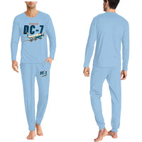 Thumbnail for Douglas DC-7B - Men Pajamas - Cartoon Chest - Light Blue