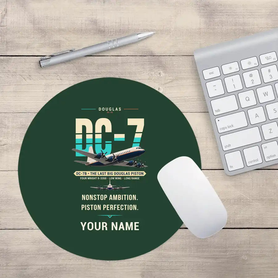 Douglas DC-7B - Original + Name - Round Mouse Pad - Dark Green
