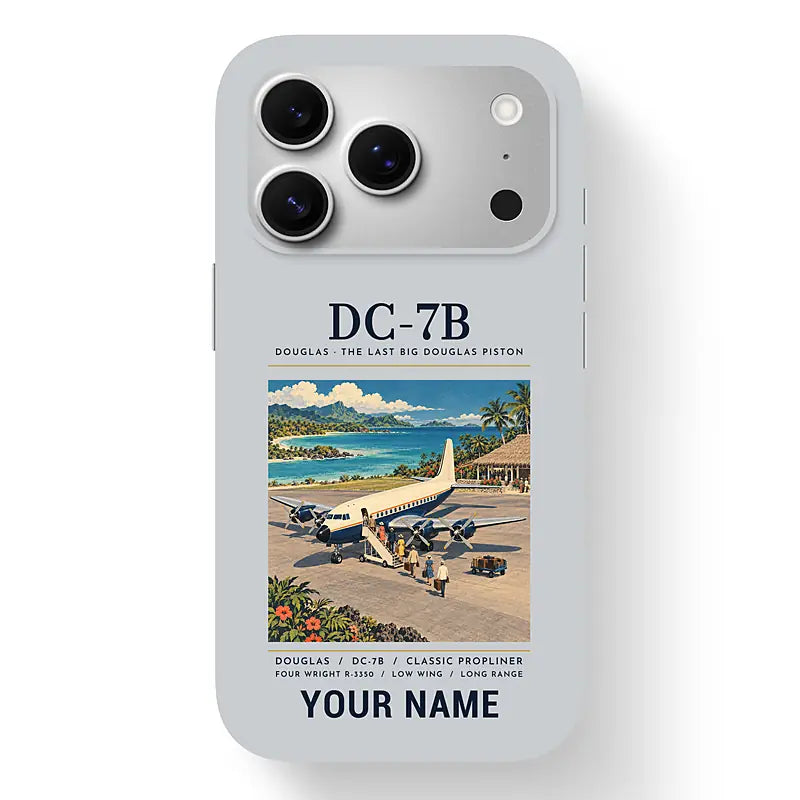 Douglas DC-7B - Poster + Name - MagSafe iPhone 17 Pro - Light Gray