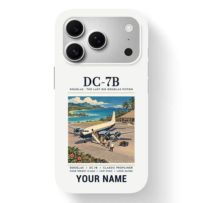 Douglas DC-7B - Poster + Name - MagSafe iPhone 17 Pro - White
