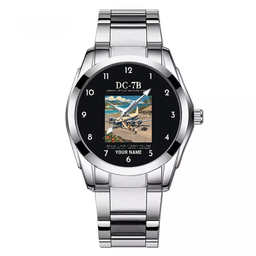 Douglas DC-7B - Poster + Name - Stainless Steel Band - For Men