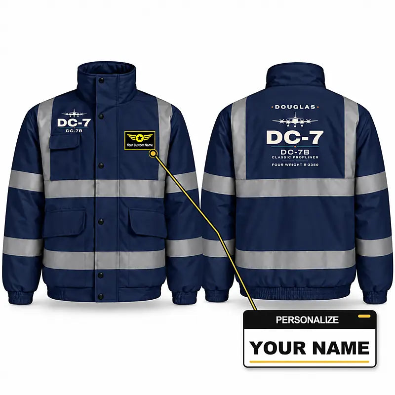 Douglas DC-7B Reflective Winter Jackets - Heritage + Name - Navy Blue