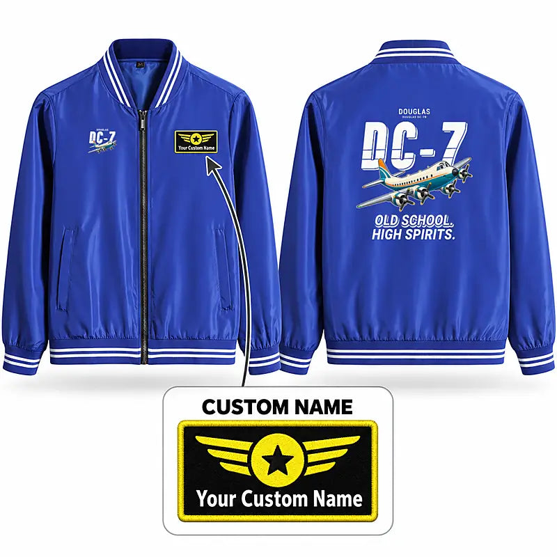 Douglas DC-7B Stylish Jackets - Baseball Collar - Cartoon + Name - Royal Blue