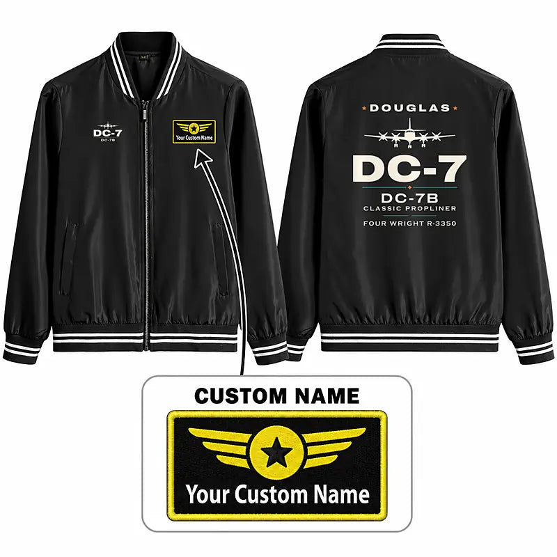 Douglas DC-7B Stylish Jackets - Baseball Collar - Heritage + Name - Black