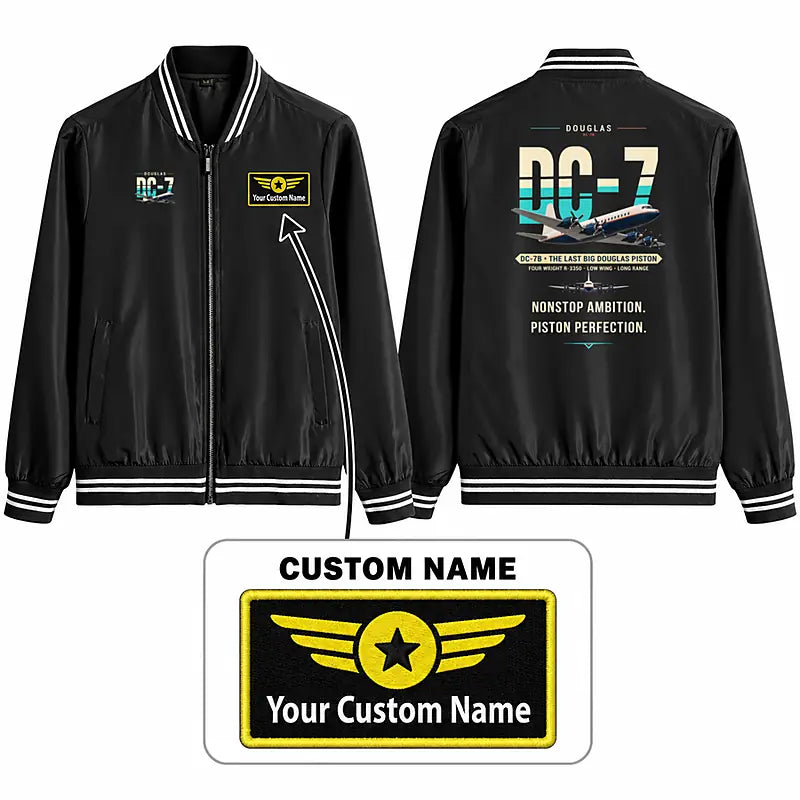 Douglas DC-7B Stylish Jackets - Baseball Collar - Original + Name - Black