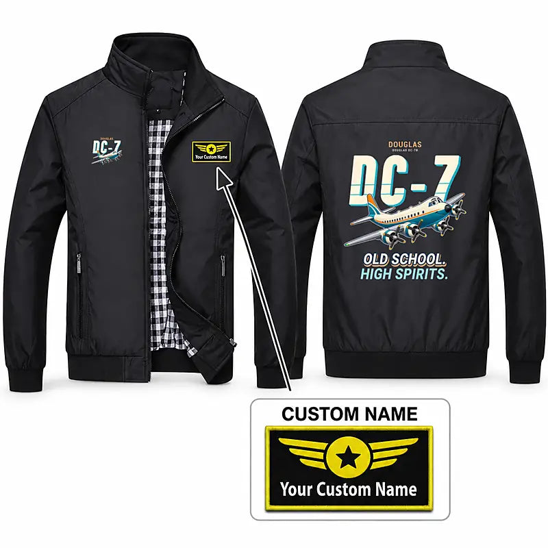 Douglas DC-7B Stylish Jackets - Stand Collar - Cartoon + Name - Black