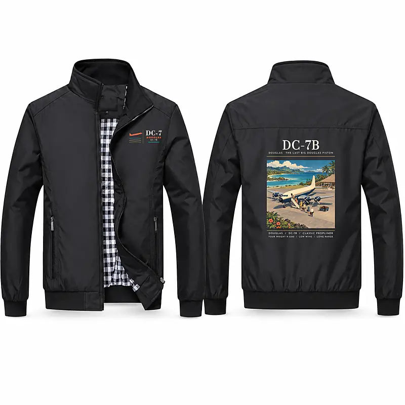 Douglas DC-7B Stylish Jackets - Stand Collar - Poster - Black