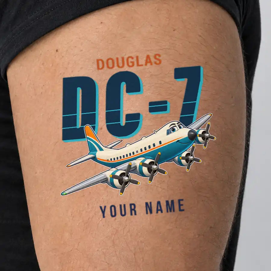 Douglas DC-7B - Tattoo - Cartoon + Name - Man