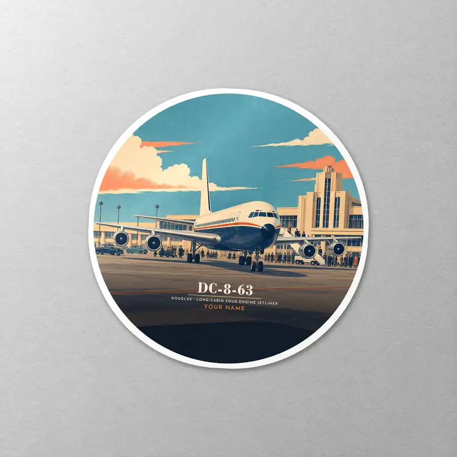 Douglas DC-8-63 - 3D + Name - Circle Sticker - Close-up