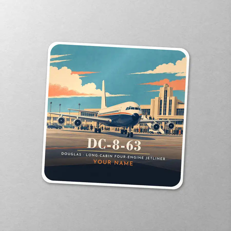 Douglas DC-8-63 - 3D + Name - Square Sticker - Close-up