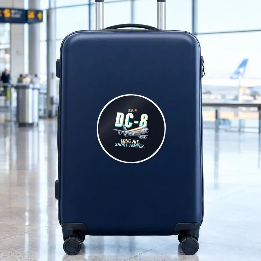 Douglas DC-8-63 - Cartoon - Circle Sticker - Suitcase