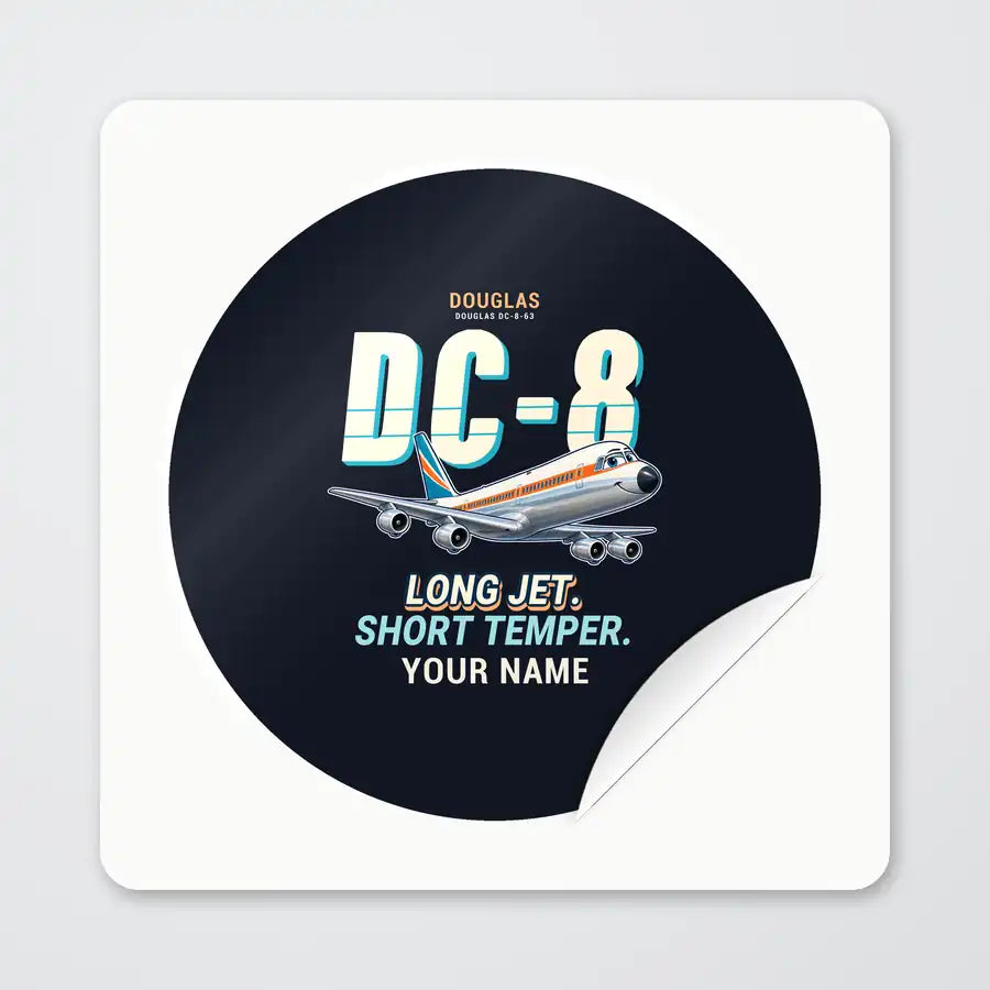 Douglas DC-8-63 - Cartoon + Name - Circle Sticker - Peel