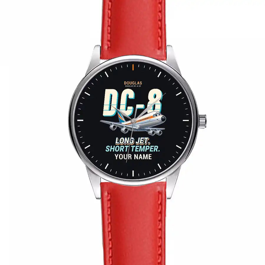 Douglas DC-8-63 - Cartoon + Name - Leather Strap - Red Leather Strap