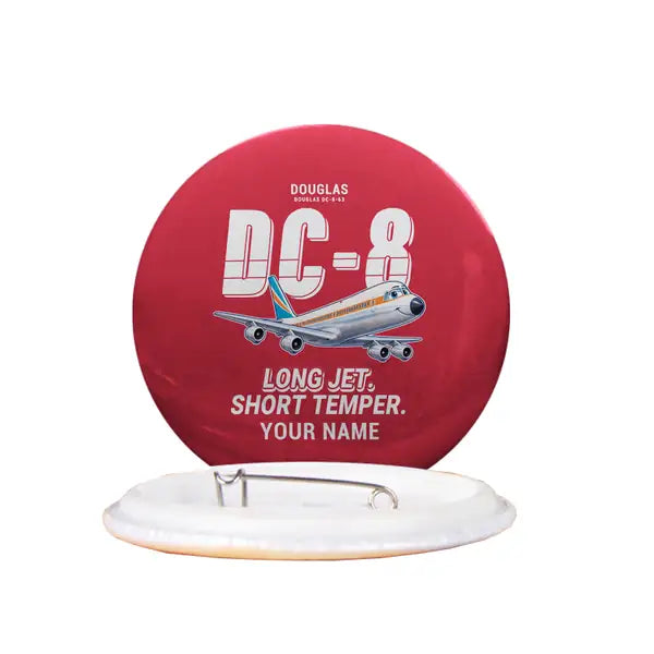 Douglas DC-8-63 - Cartoon + Name - Pin - Red