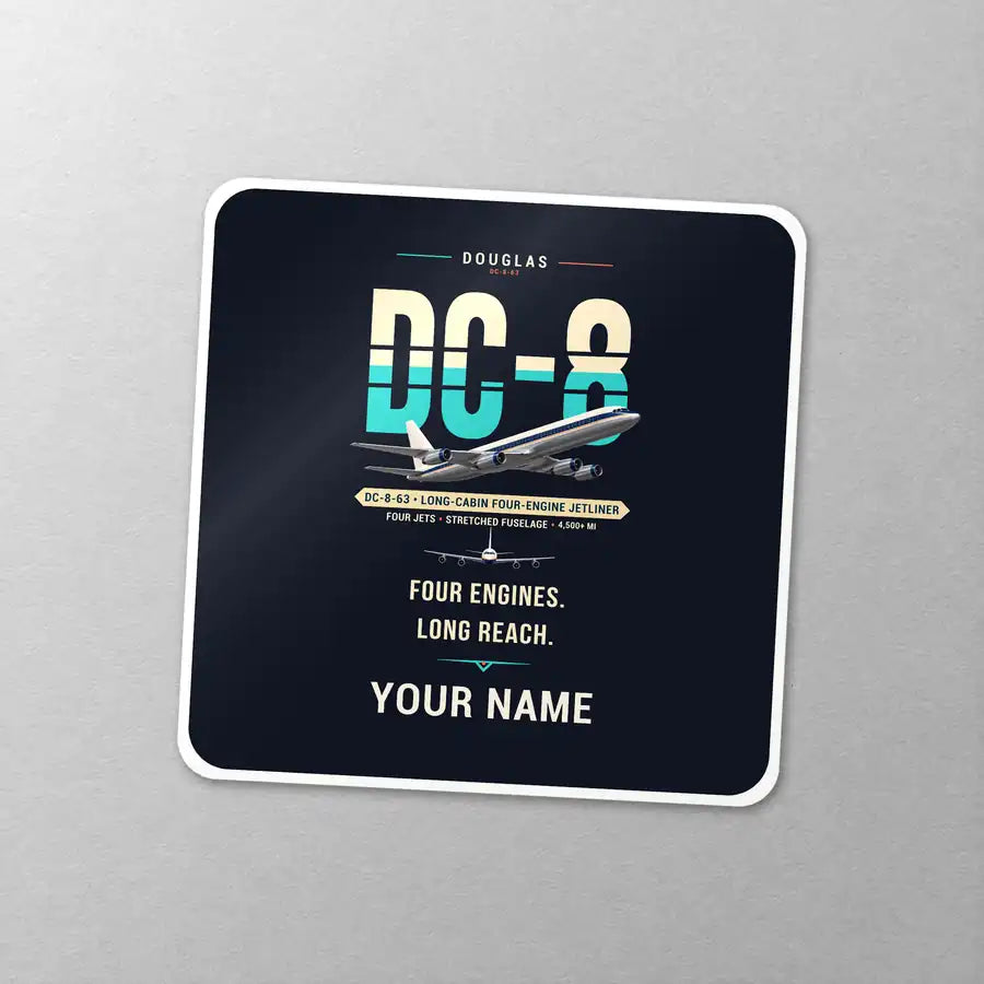 Douglas DC-8-63 - Original + Name - Square Sticker - Close-up