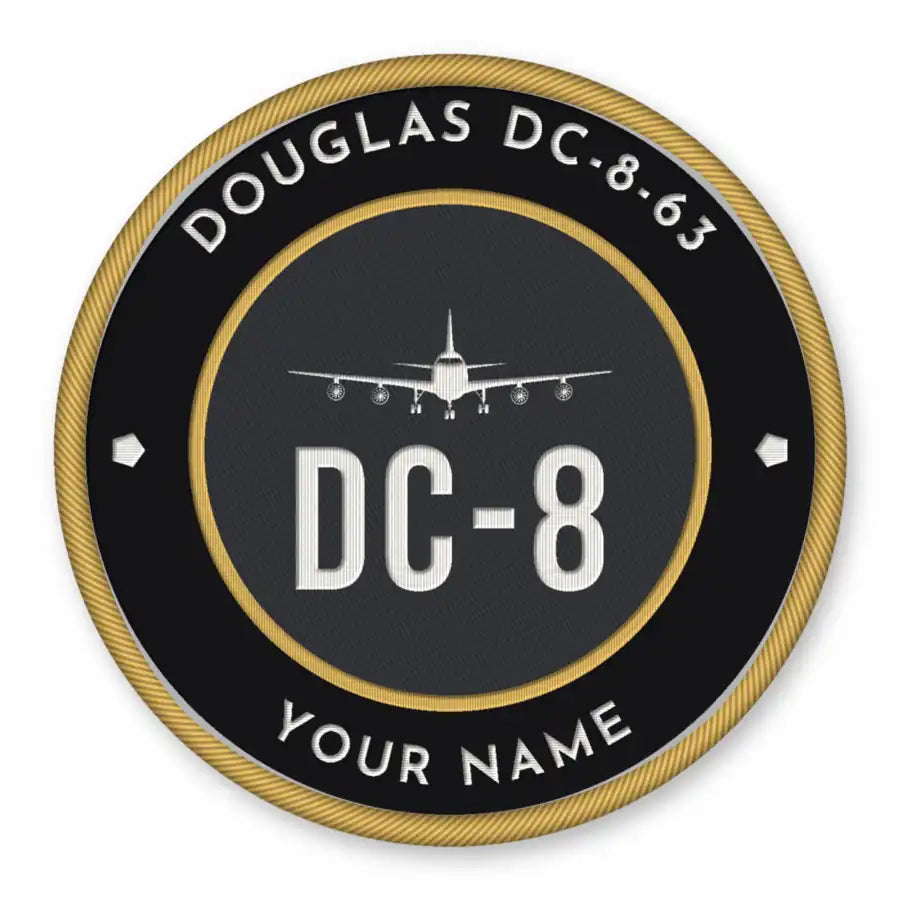 Douglas DC-8-63 Patches - Circle + Name - Black Gold