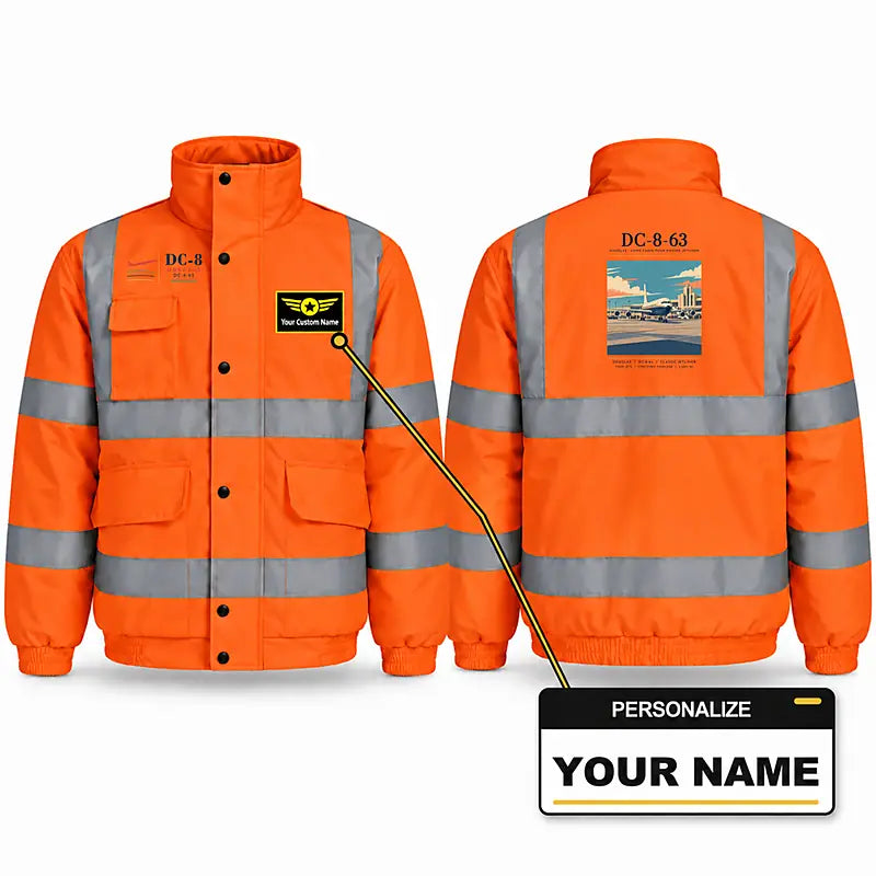 Douglas DC-8-63 Reflective Winter Jackets - Poster + Name - Orange