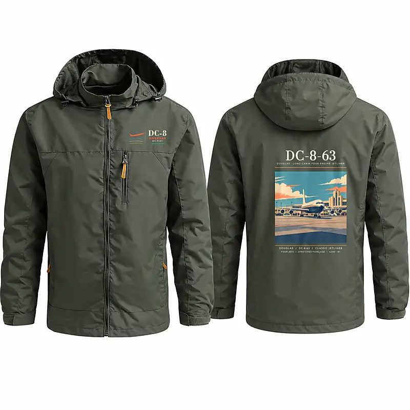 Douglas DC-8-63 Stylish Jackets - Hooded Windbreaker - Poster - Olive Green