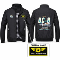 Thumbnail for Douglas DC-8-63 Stylish Jackets - Stand Collar - Cartoon + Name - Black