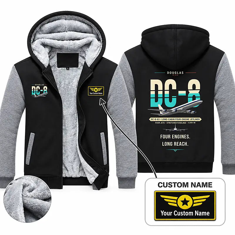 Douglas DC-8-63 Zipped Sweatshirts - Original + Name - Black & Gray