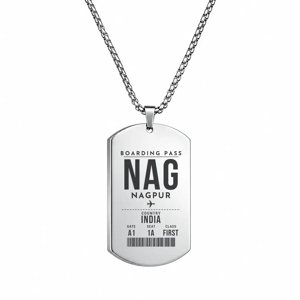 Dr. Babasaheb Ambedkar International Airport NAG — Nagpur - Necklace - Boarding Pass Style - Silver
