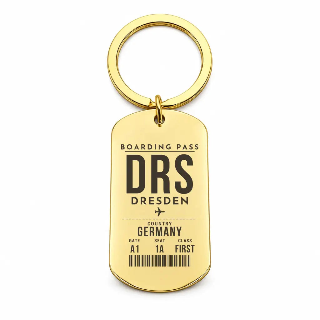 Dresden Airport DRS - Key Chain - Boarding Pass Style - Gold