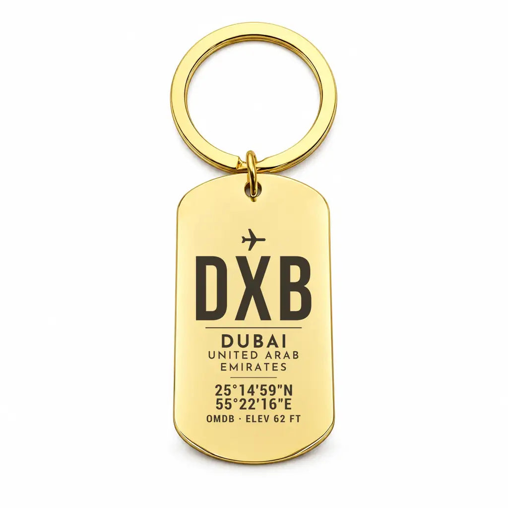 Dubai International Airport DXB - Key Chain - Original Design - Gold