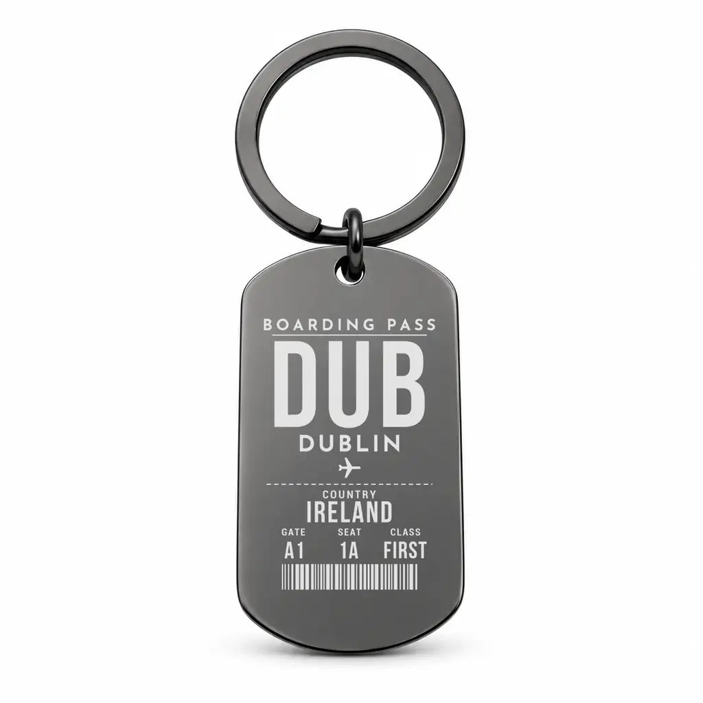 Dublin Airport DUB - Key Chain - Boarding Pass Style - Black