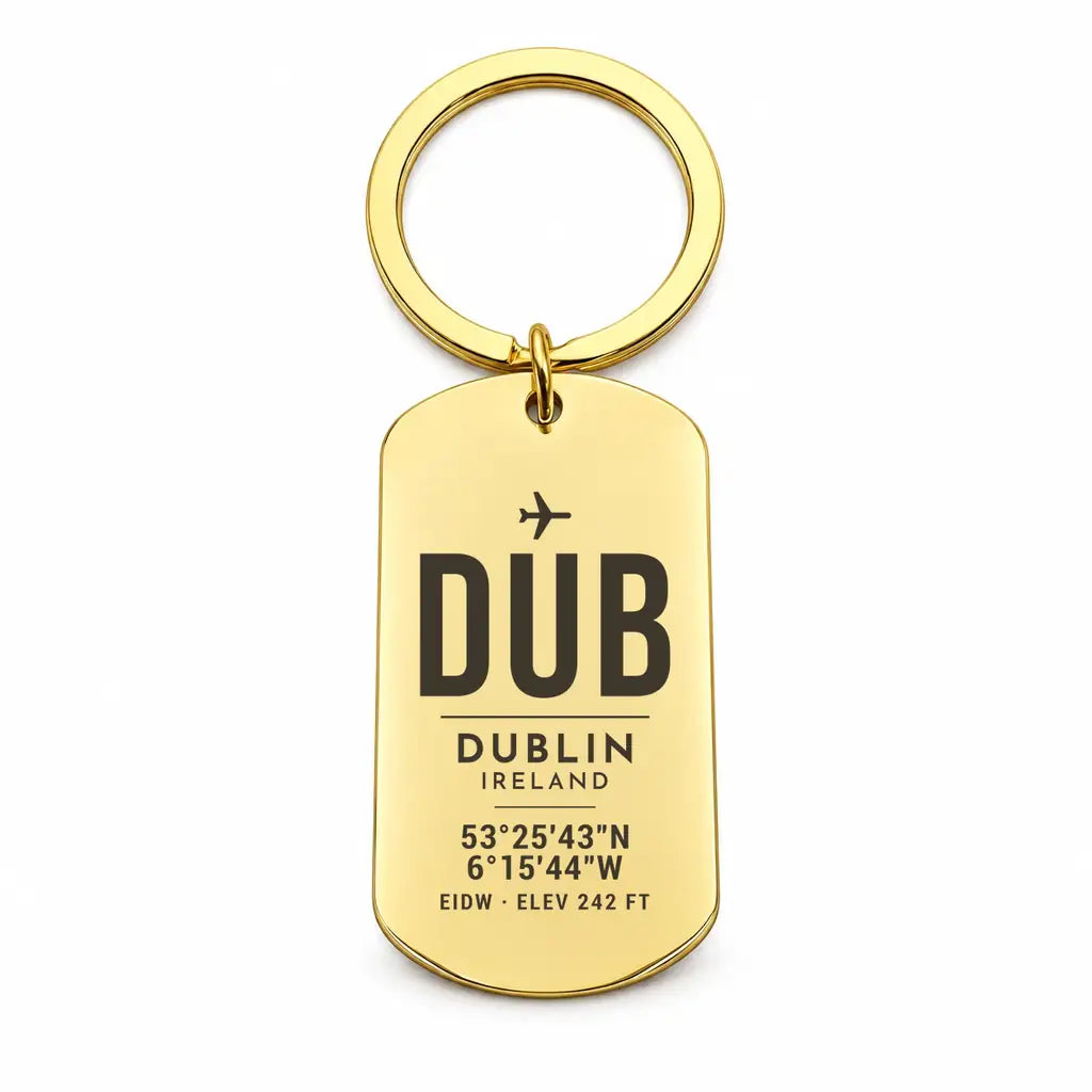 Dublin Airport DUB - Key Chain - Original Design - Gold