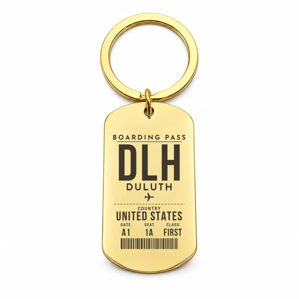 Duluth International Airport DLH - Key Chain - Boarding Pass Style - Gold