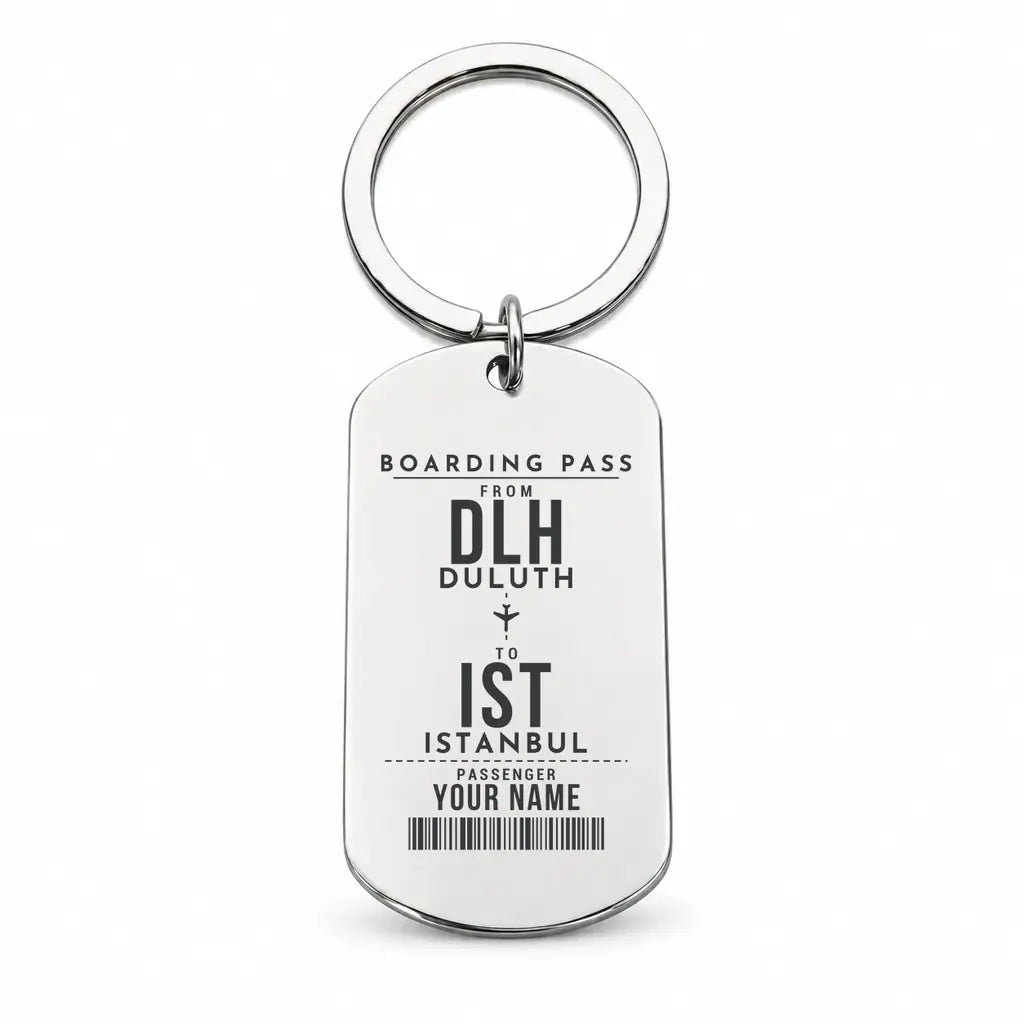 Duluth International Airport DLH - Key Chain - Customizable Boarding Pass - Silver