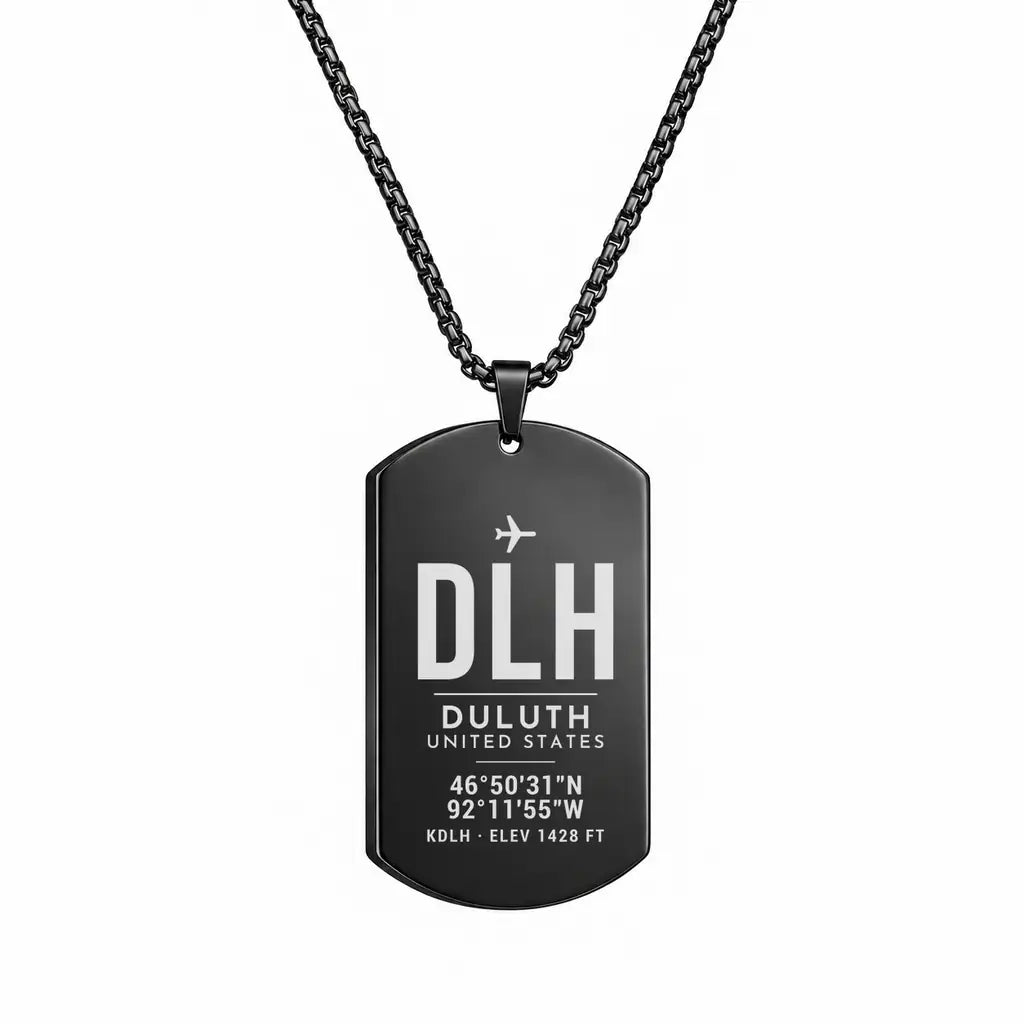 Duluth International Airport DLH - Necklace - Original Design - Black