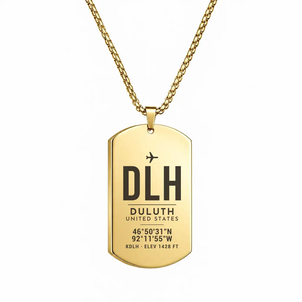 Duluth International Airport DLH - Necklace - Original Design - Gold