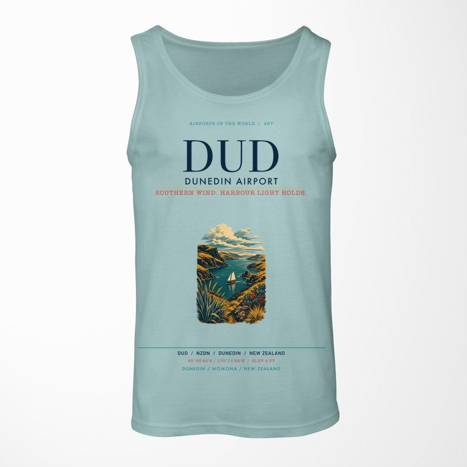 Dunedin Airport (DUD) design on light green tank top
