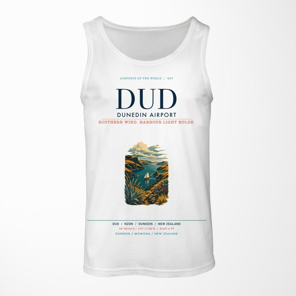 Dunedin Airport (DUD) design on white tank top
